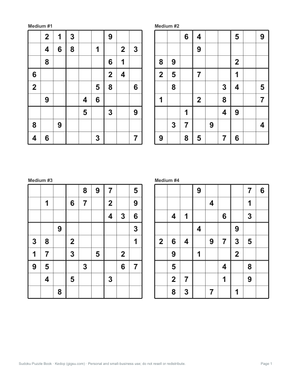 Preview of Printable Medium Sudoku Puzzles